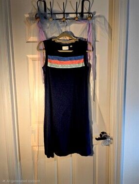 MIA & Tess Sleeveless Blue Midi Dress with Coral & Aqua Stripes